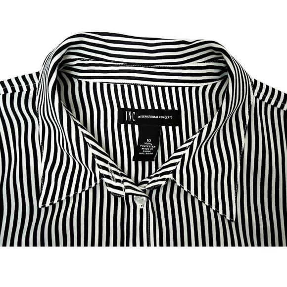 INC International Concepts Black/White Striped Button-Down Womens Size 10 - Picture 2 of 6